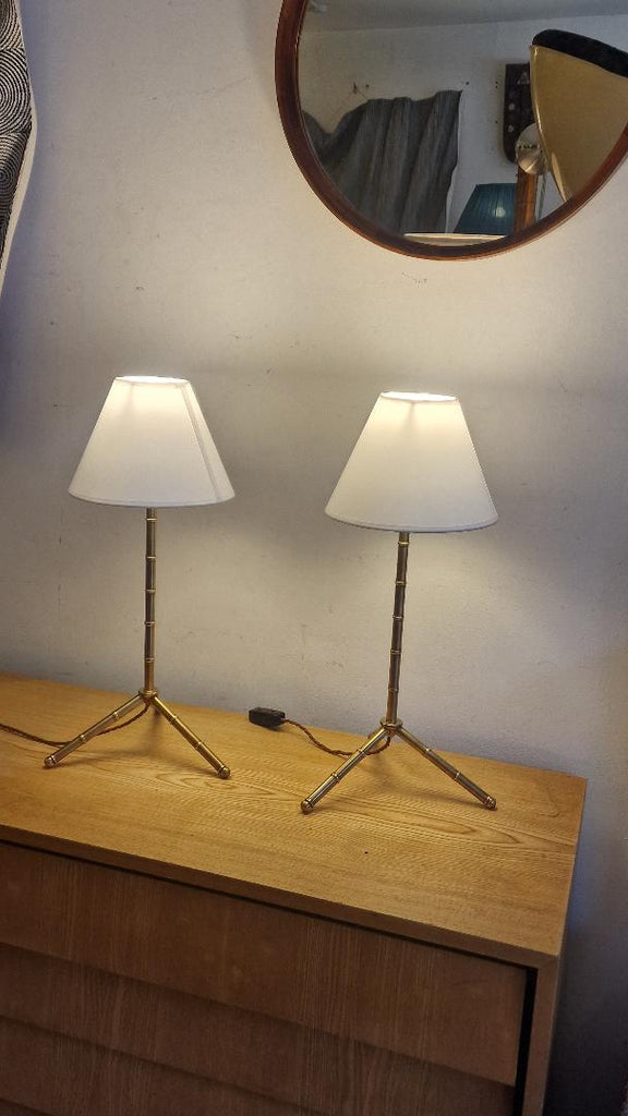 A pair of Faux bamboo brass lamp