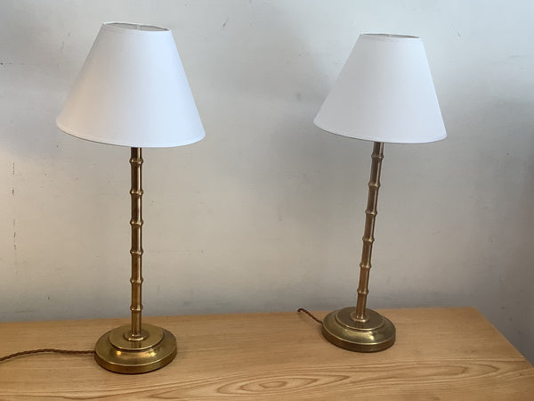 A pair of Faux bamboo brass lamp