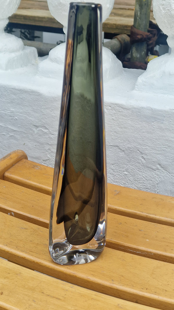 Tall 1960s Orrefors glass vase by Nils Landberg