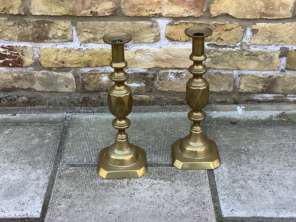 Victorian  Ace of diamonds brass candle sticks